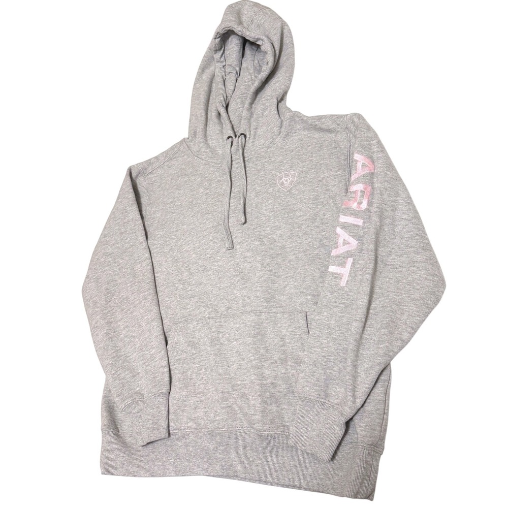 Ariat Womens Gray Pink Embroidered Logo Pullover Hoodie Sweatshirt 10051958 M